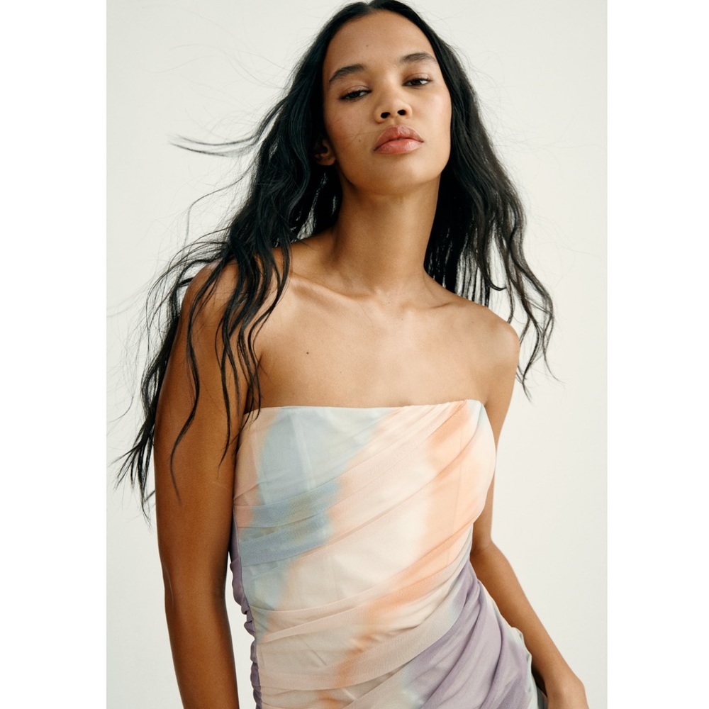 Zara STRAPLESS PRINTED TULLE DRESS - Picture 3 of 16